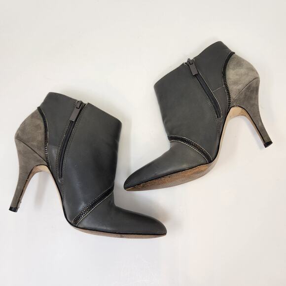 Saks Fifth Avenue Red Rylie Gray Leather Ankle Booties Size 8 M Stiletto Heel - Picture 7 of 8